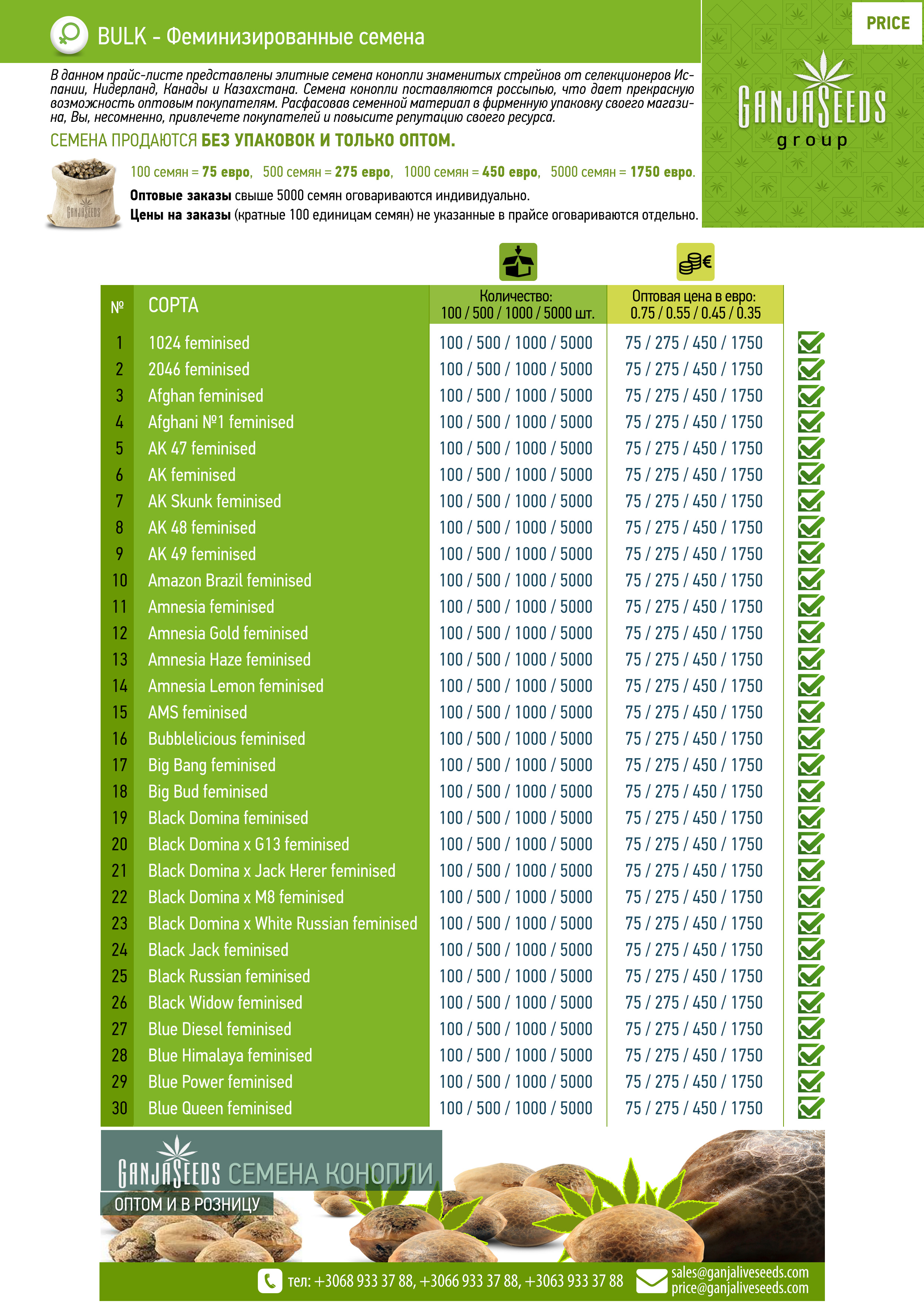 Оптовые цены на семена конопли BULK Оптовые цены на семена конопли BULK